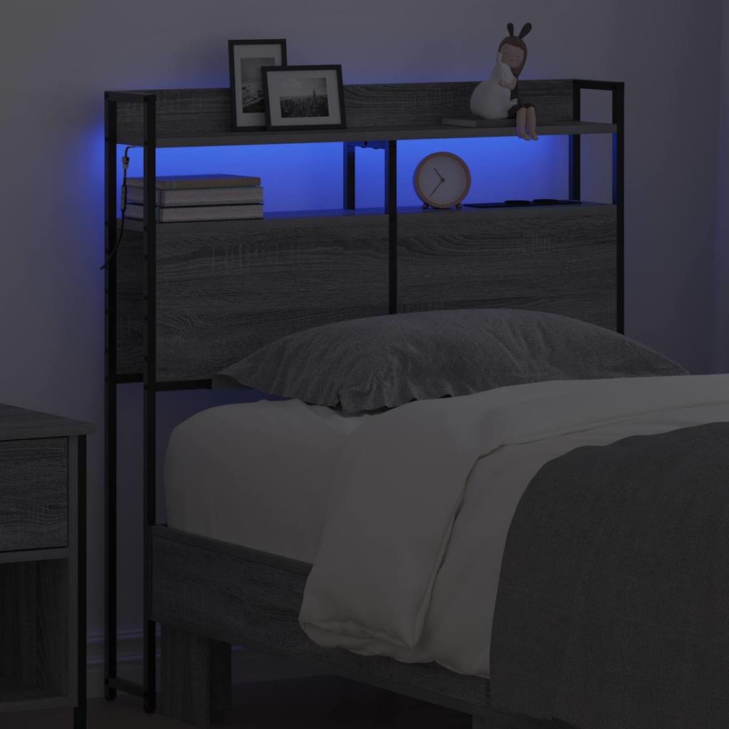 vidaXL Aufbewahrungskopfteil mit Regal Grau Sonoma 90 cm Holzwerkstoff