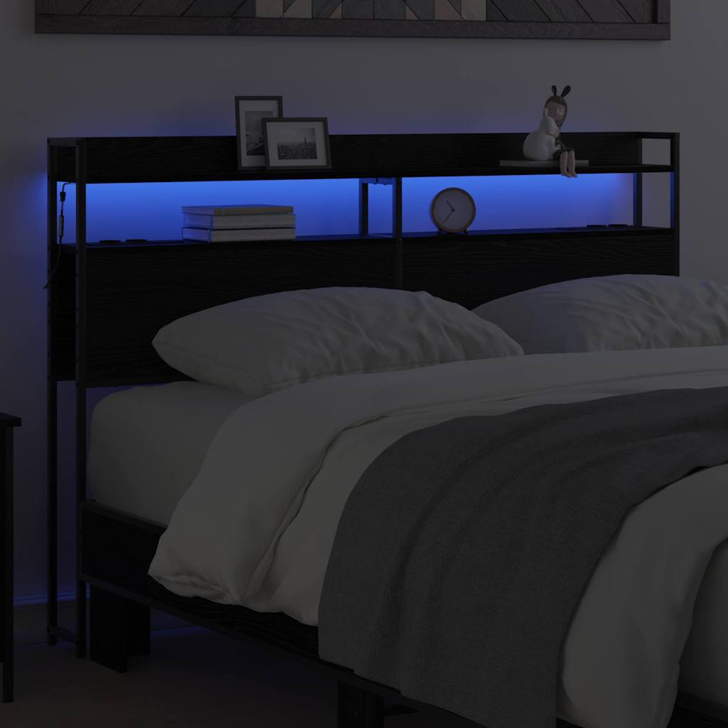 Aufbewahrungskopfteil Schwarz Eichen-Optik 140,5 x 15 x 98 cm