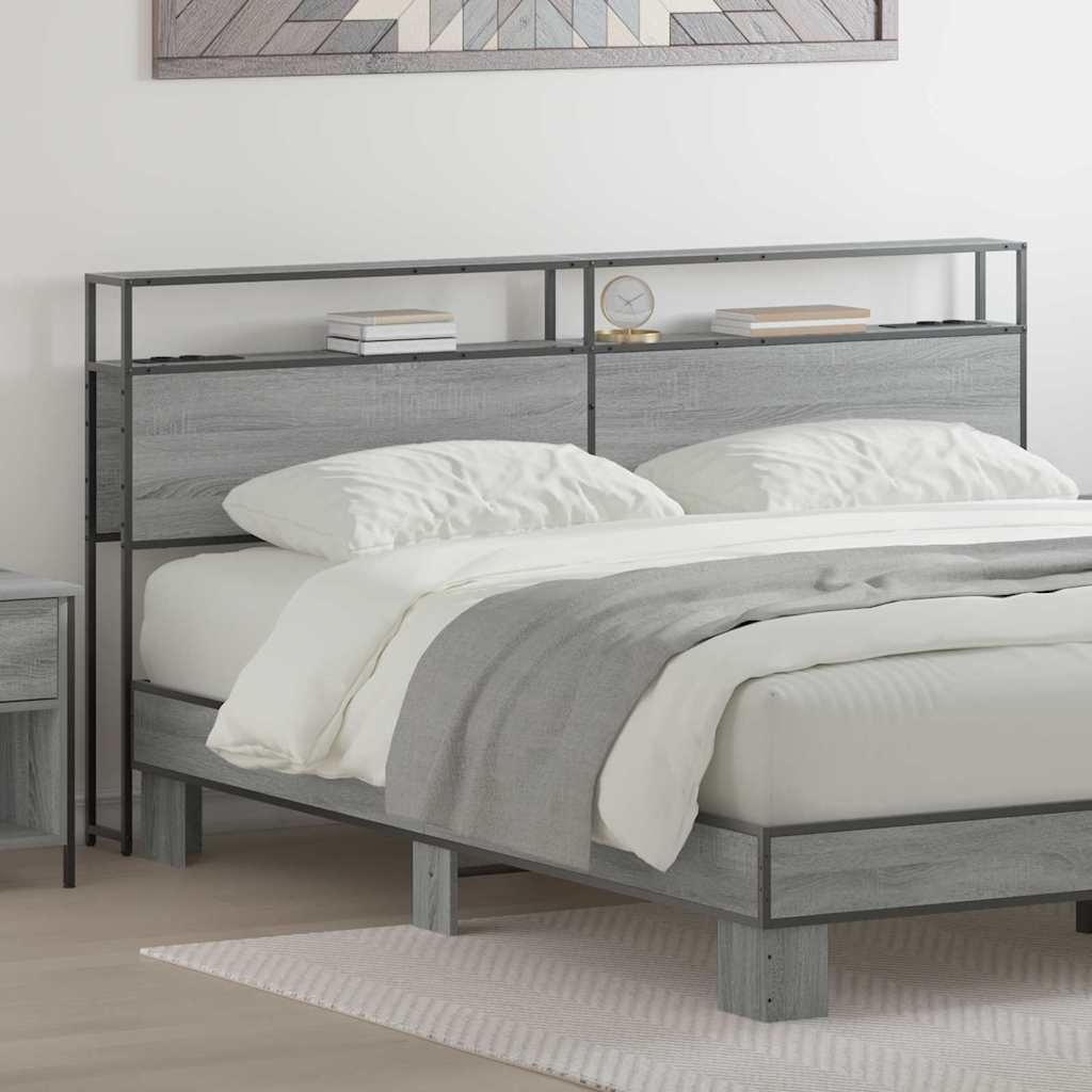 vidaXL Stauraum-Kopfteil mit Regal Grau Sonoma 180 cm Holzwerkstoff
