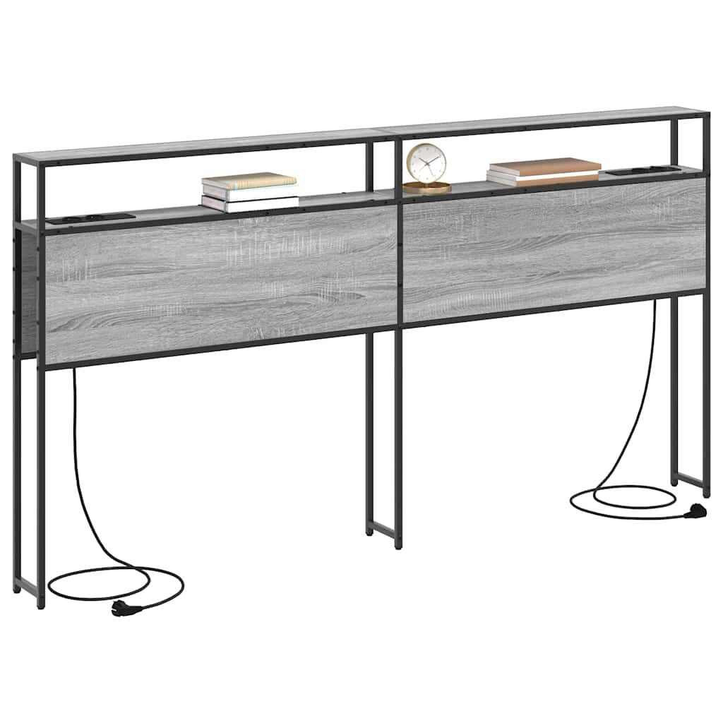 vidaXL Stauraum-Kopfteil mit Regal Grau Sonoma 180 cm Holzwerkstoff