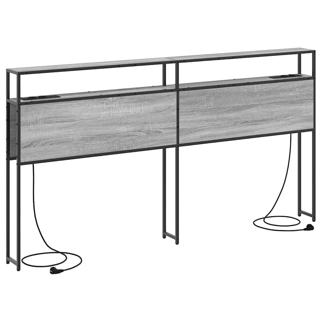 Stauraum-Kopfteil mit Regal Grau Sonoma 200 cm Holzwerkstoff