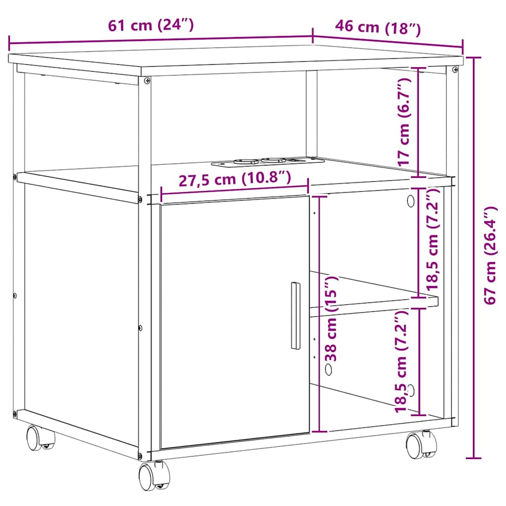 vidaXL Schrank mit Ladestation Braun Eichen-Optik 61 x 46 x 67 cm