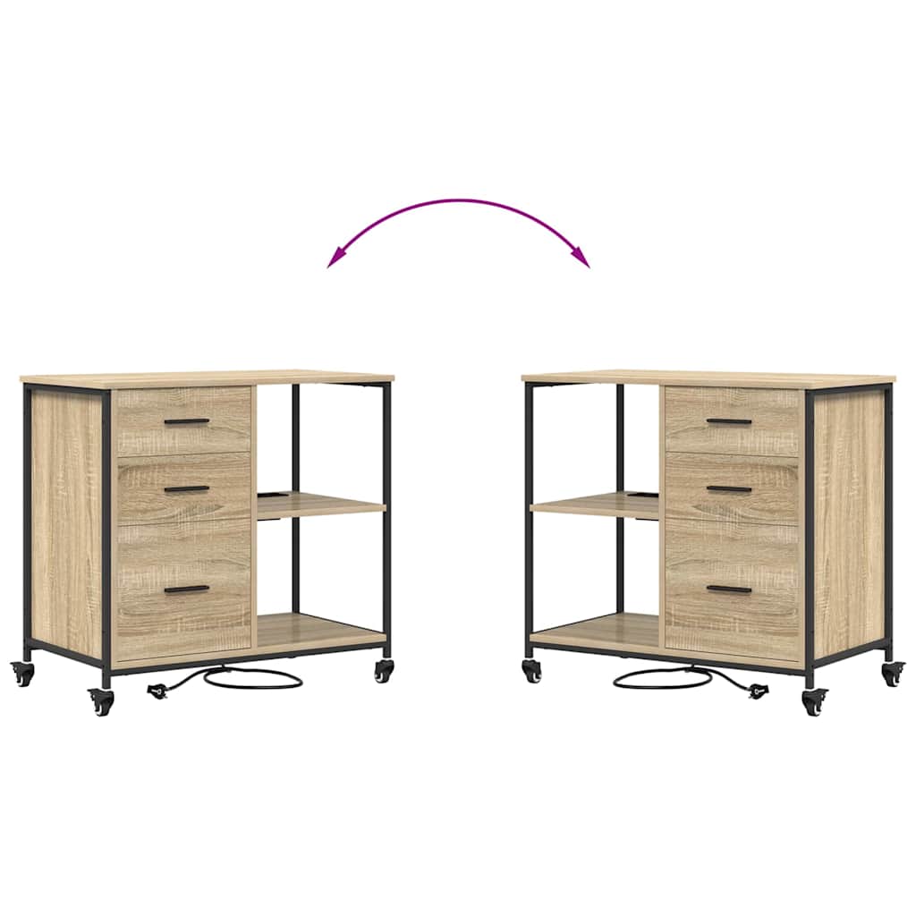 vidaXL Schrank mit Ladestation Mit Rad Sonoma-Eiche 76 x 41 x 72 cm