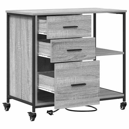 vidaXL Schrank mit Ladestation Mit Rad Graues Sonoma 76 x 41 x 72 cm