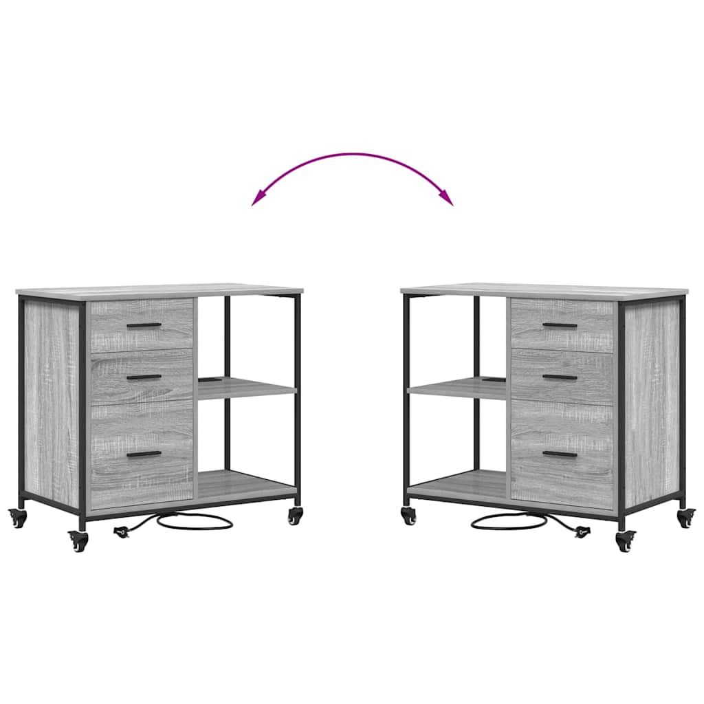 vidaXL Schrank mit Ladestation Mit Rad Graues Sonoma 76 x 41 x 72 cm