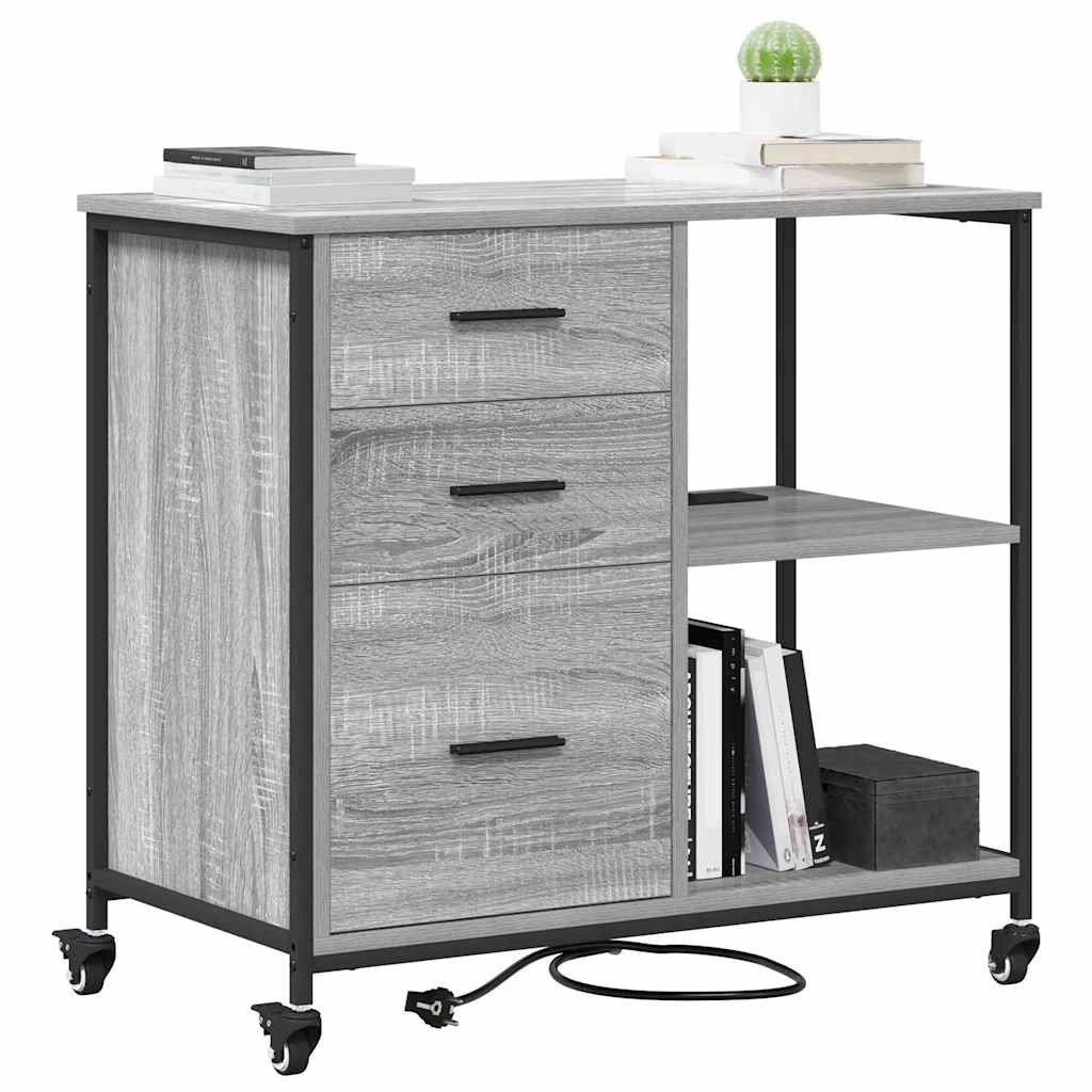 vidaXL Schrank mit Ladestation Mit Rad Graues Sonoma 76 x 41 x 72 cm