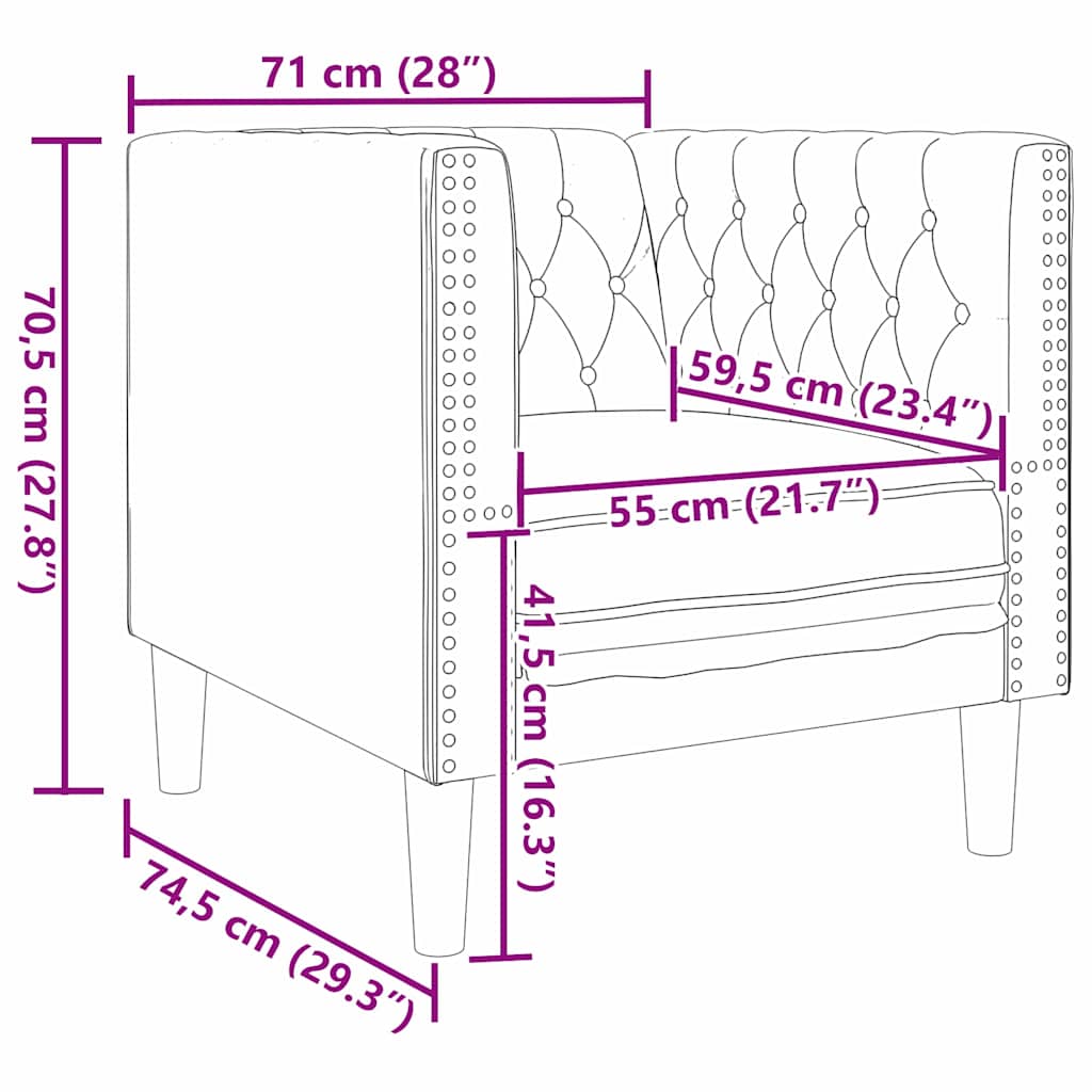 vidaXL Sofa Schwarz 74,5 x 71 x 70,5 cm PVC