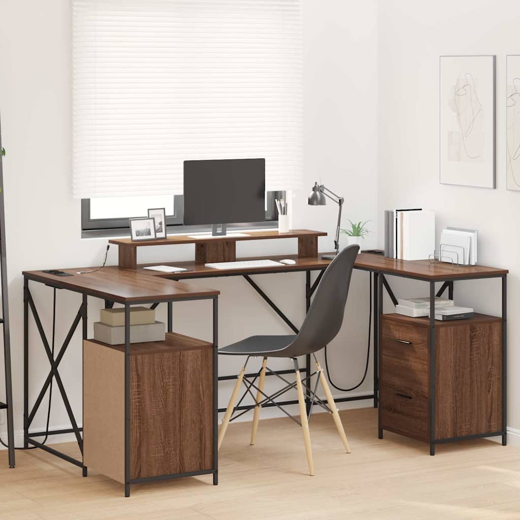 vidaXL Schreibtisch mit Regal Braun Eichen-Optik 182 x 101 x 87,5 cm