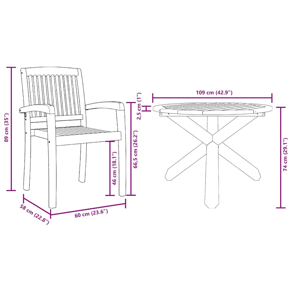 vidaXL Garten Essgruppe 3 pcs Braun Massivholz Akazie