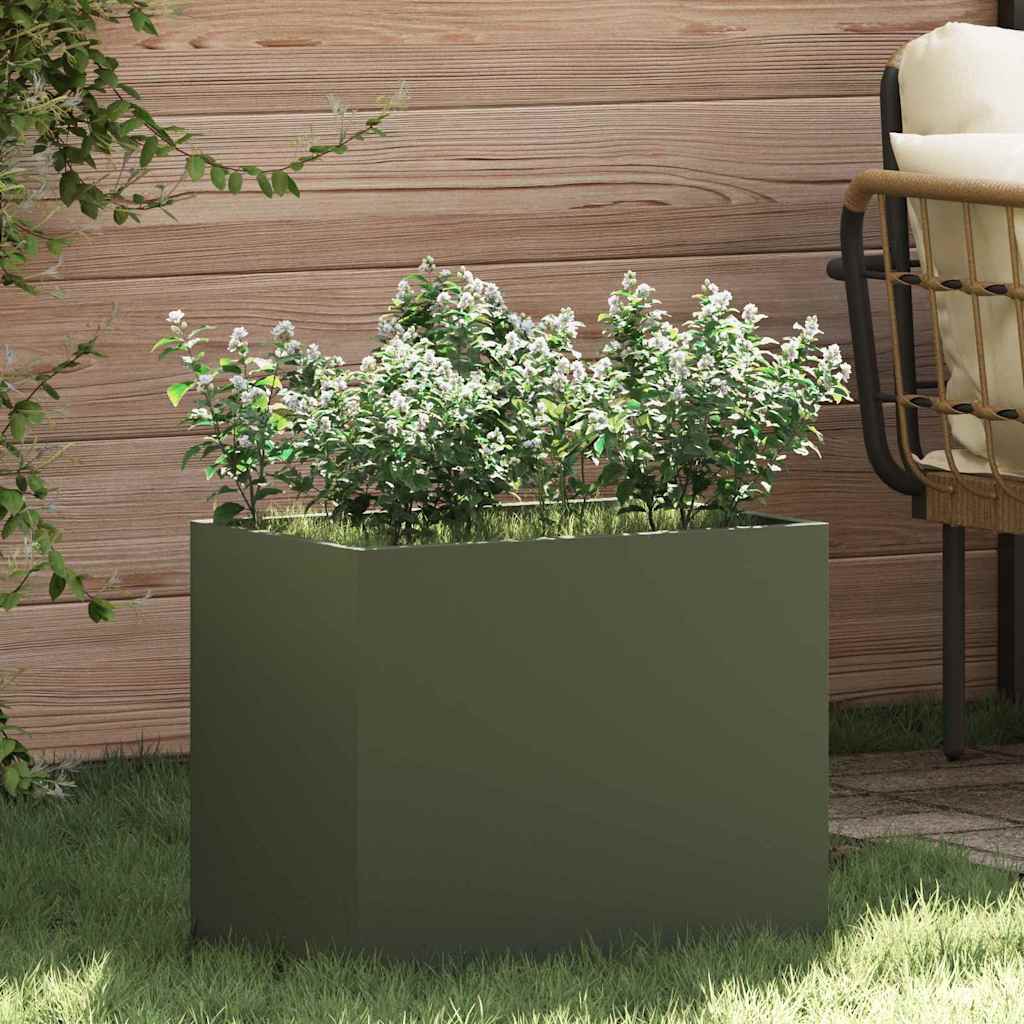 vidaXL Garten-Pflanzgefäß Olivgrün 50 x 32 x 40 cm Kaltgewalzter Stahl