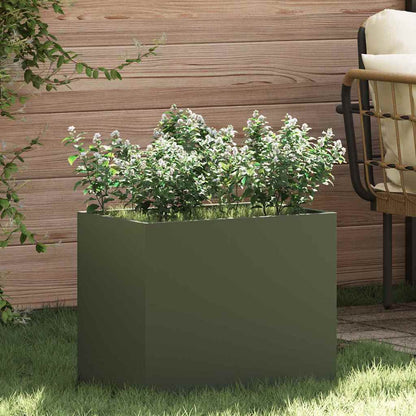 vidaXL Garten-Pflanzgefäß Olivgrün 50 x 32 x 40 cm Kaltgewalzter Stahl
