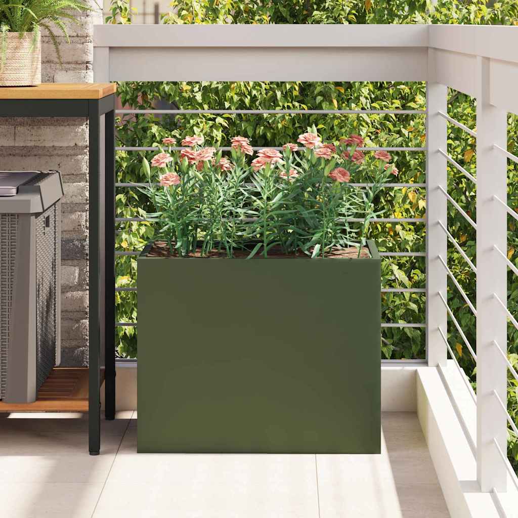 vidaXL Garten-Pflanzgefäß Olivgrün 50 x 32 x 40 cm Kaltgewalzter Stahl