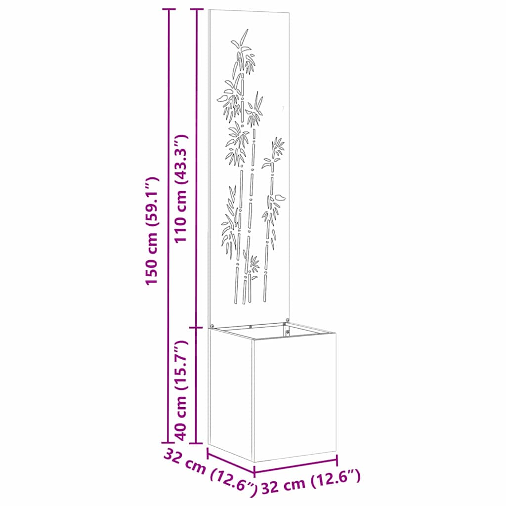 Garten Sichtschutz-Leinwand Floral Schwarz 32 x 32 x 150 cm