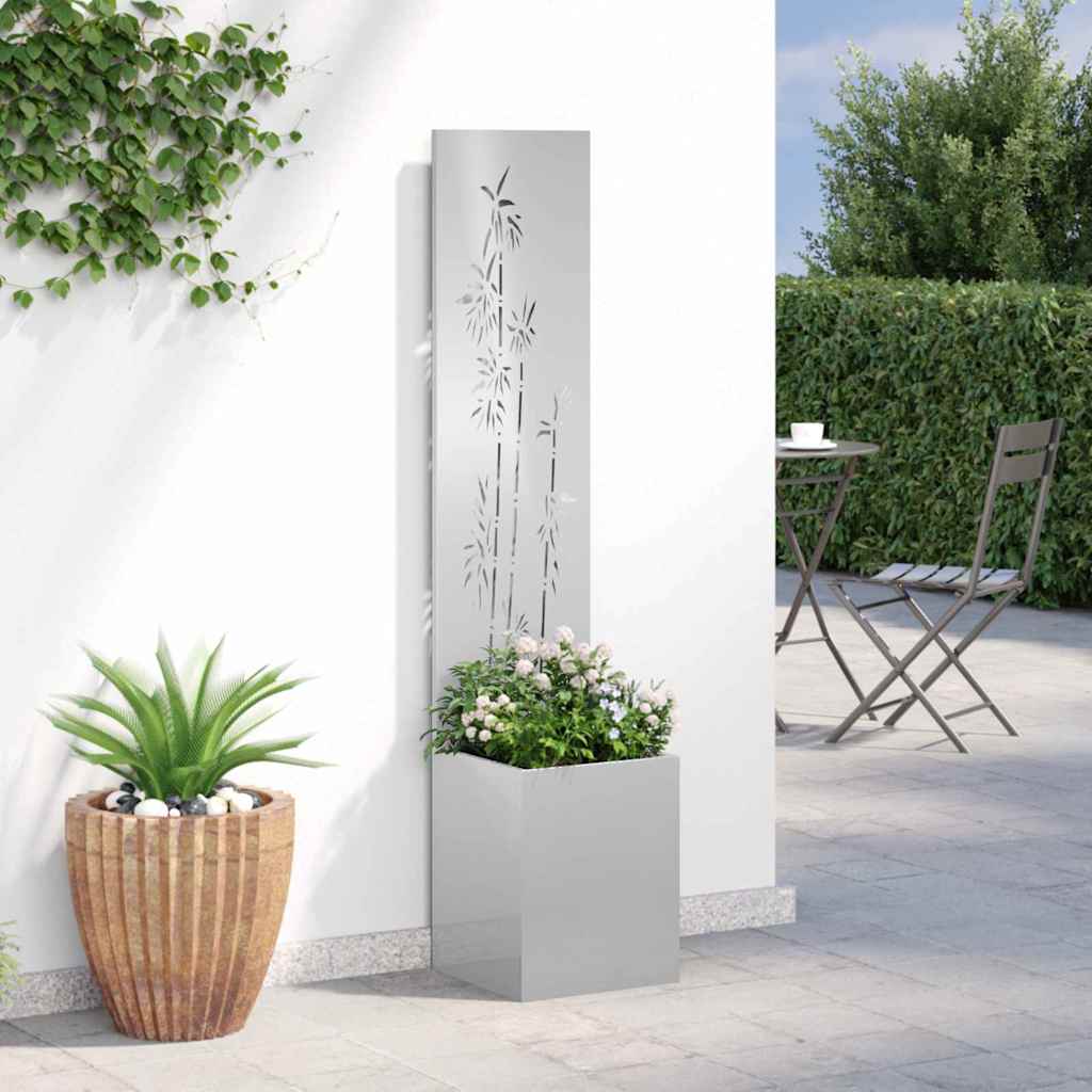 Garten Sichtschutz-Leinwand Floral Silber 32 x 140 cm Edelstahl