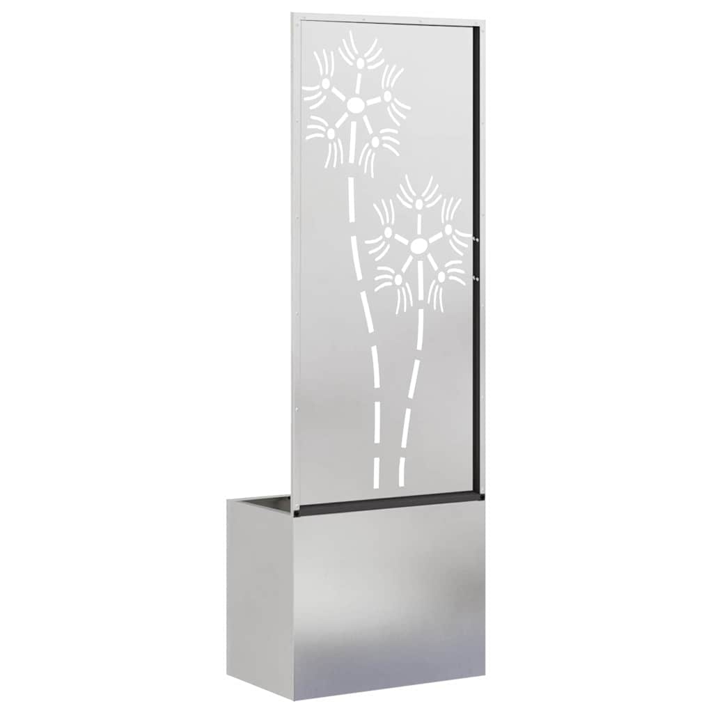 Garten Sichtschutz-Leinwand Floral Silber 50 x 140 cm Edelstahl