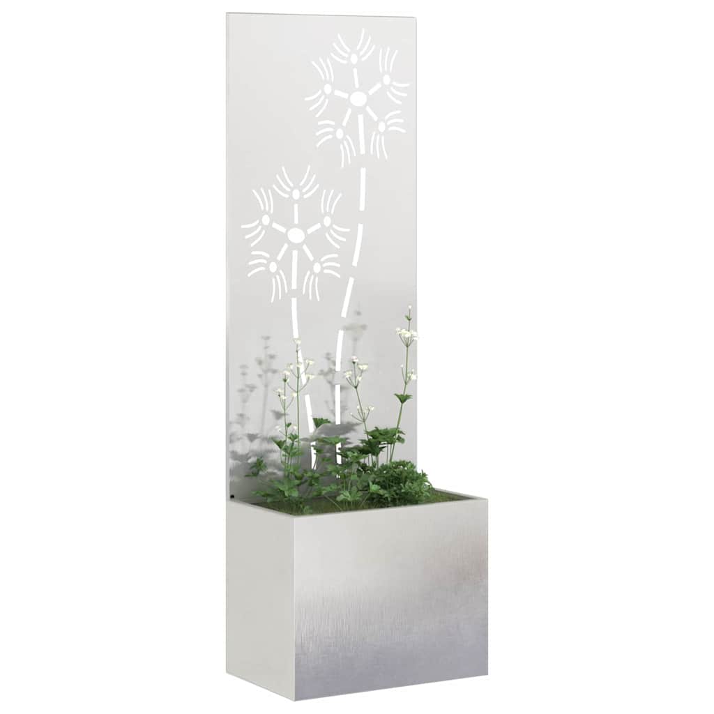 Garten Sichtschutz-Leinwand Floral Silber 50 x 140 cm Edelstahl