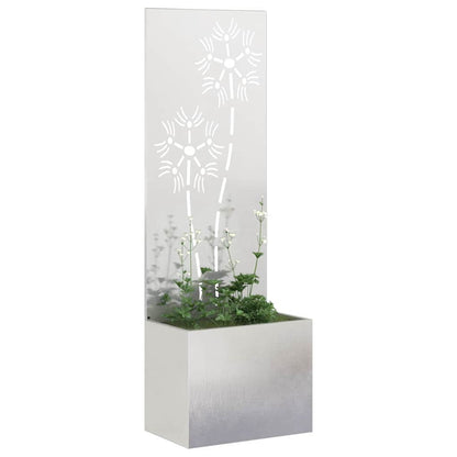 Garten Sichtschutz-Leinwand Floral Silber 50 x 140 cm Edelstahl
