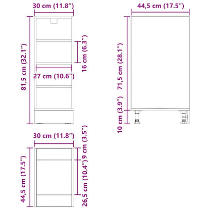 vidaXL Küchenunterschrank Schwarz Eichen-Optik 30 x 44,5 x 81,5 cm