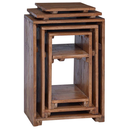 vidaXL Akzenttisch mit Regal 3 pcs Braun Massives Mahagoni Holz