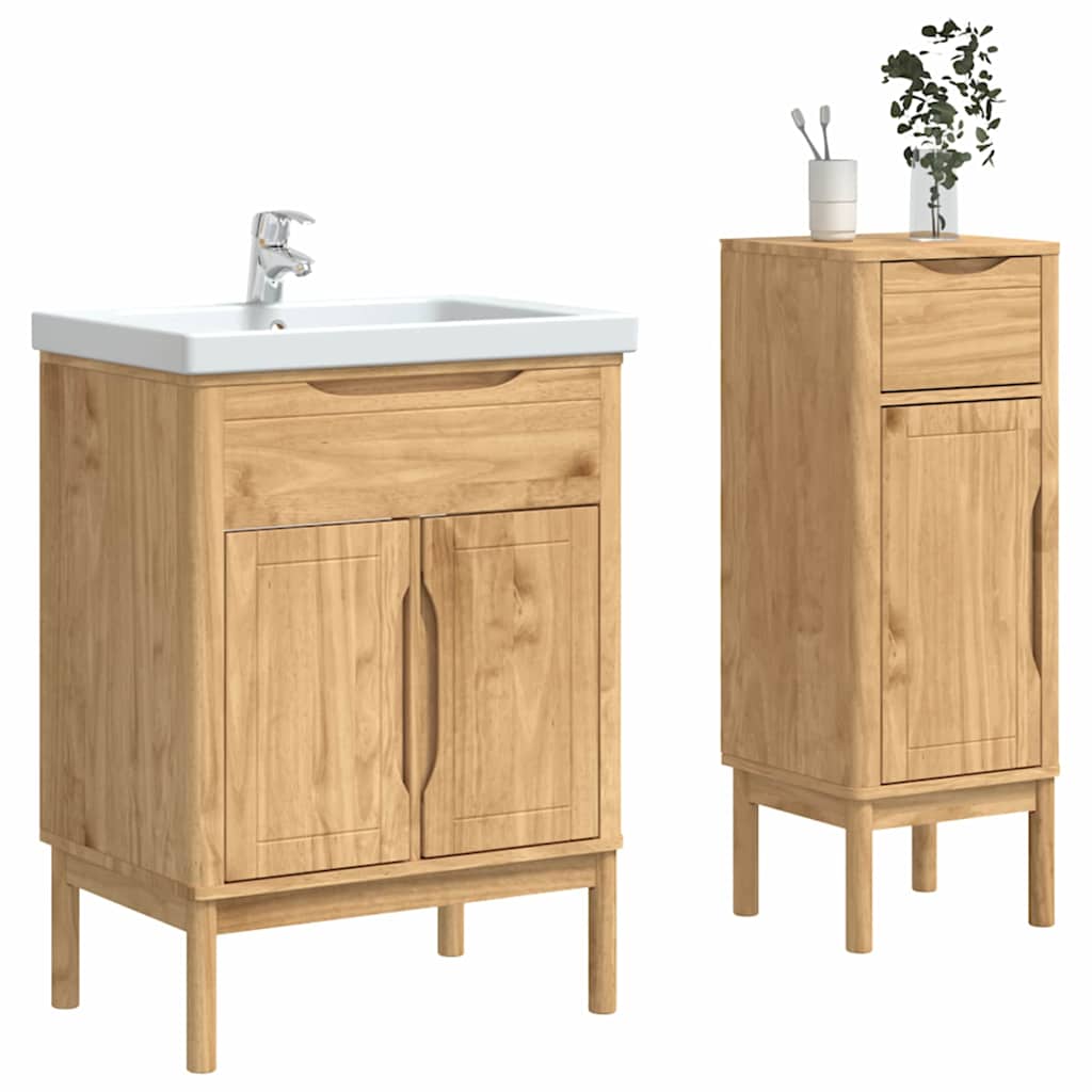 Badezimmermöbel-Set FLORO 2 pcs Wachsbraun Massivholz Kiefer