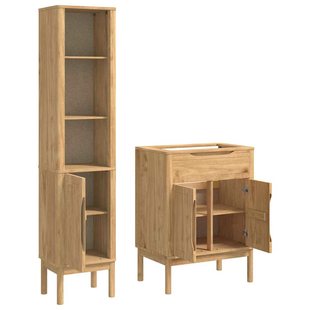 vidaXL Badezimmermöbel-Set FLORO 2 pcs Wachsbraun Massivholz Kiefer
