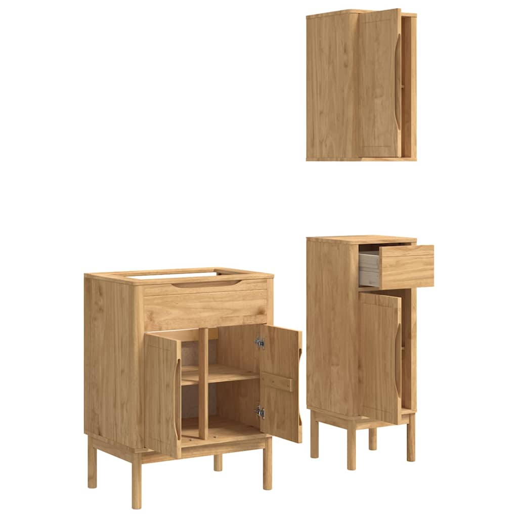 vidaXL Badezimmermöbel-Set FLORO 3 pcs Wachsbraun Massivholz Kiefer