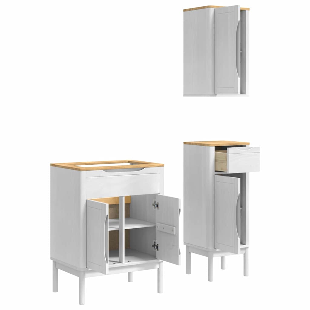 vidaXL Badezimmermöbel-Set mit Tür FLORO 3 pcs Weiß Massivholz Kiefer