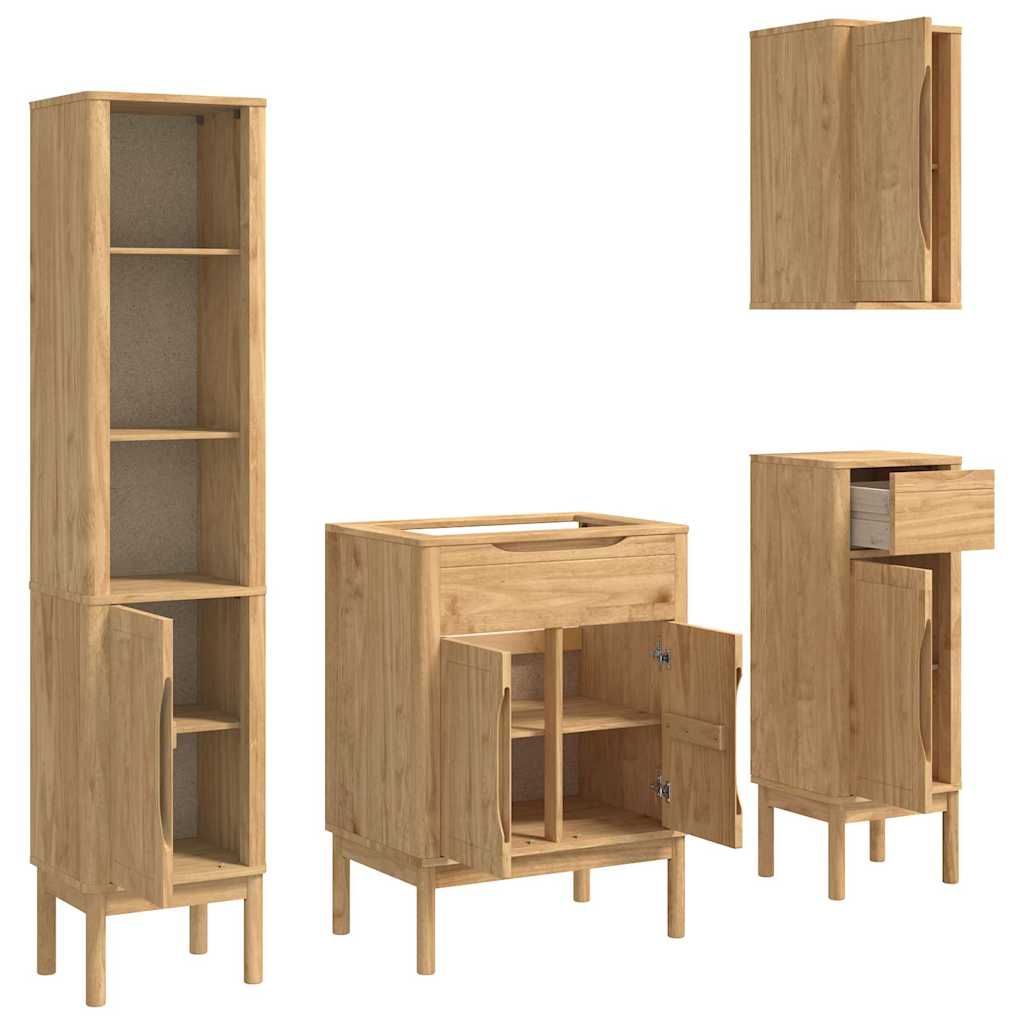 vidaXL Badezimmermöbel-Set FLORO 4 pcs Wachsbraun Massivholz Kiefer