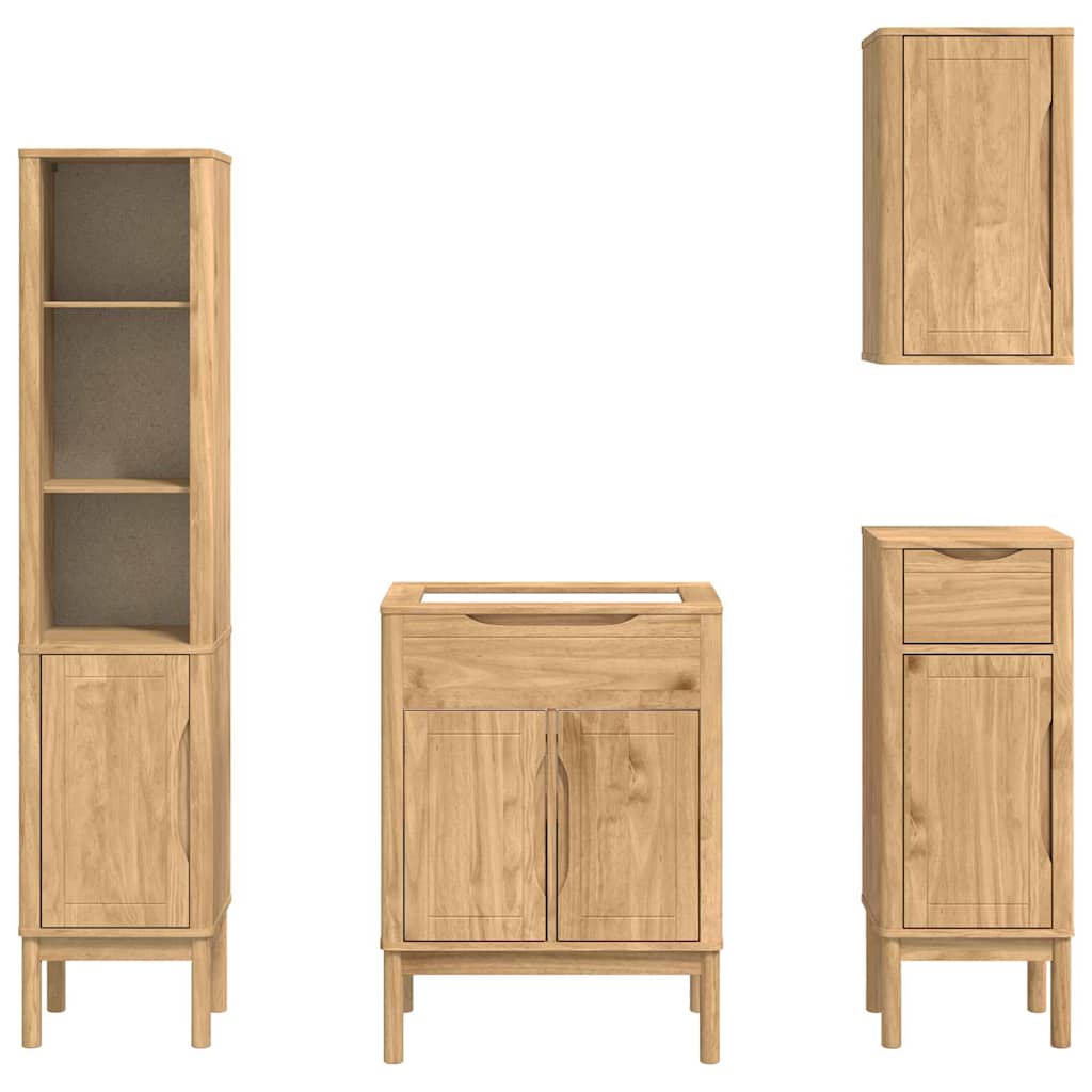 vidaXL Badezimmermöbel-Set FLORO 4 pcs Wachsbraun Massivholz Kiefer