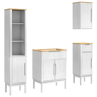 vidaXL Badezimmermöbel-Set mit Tür FLORO 4 pcs Weiß Massivholz Kiefer