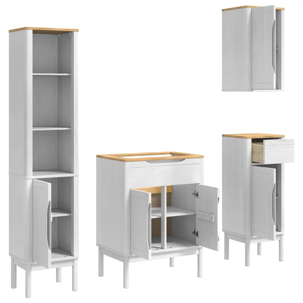 vidaXL Badezimmermöbel-Set mit Tür FLORO 4 pcs Weiß Massivholz Kiefer