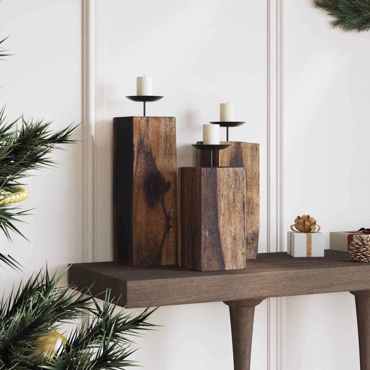 Kerzenhalter 3 pcs Natur Massivholz Altholz