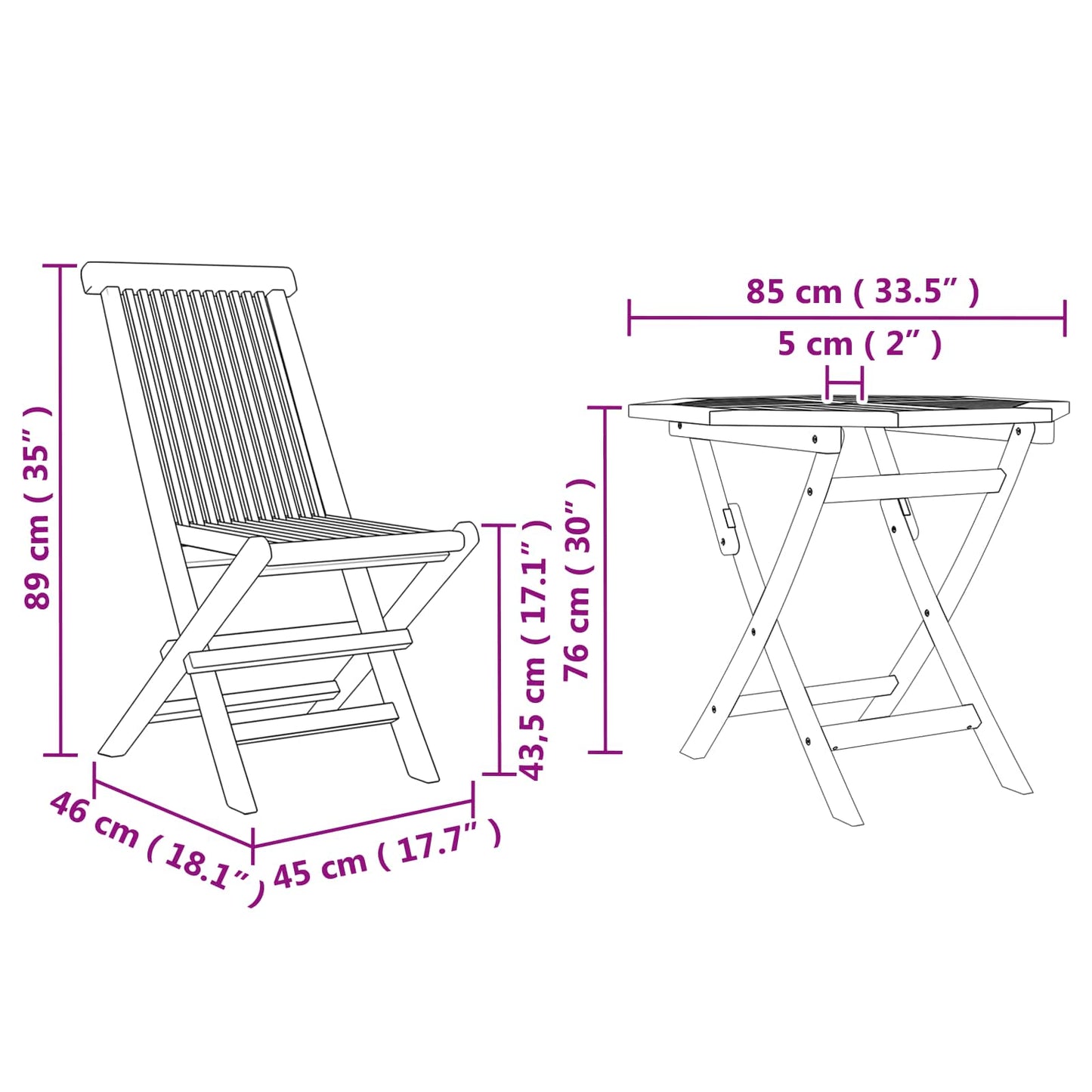 vidaXL Garten Essgruppe 3 pcs Braun Massivholz Akazie