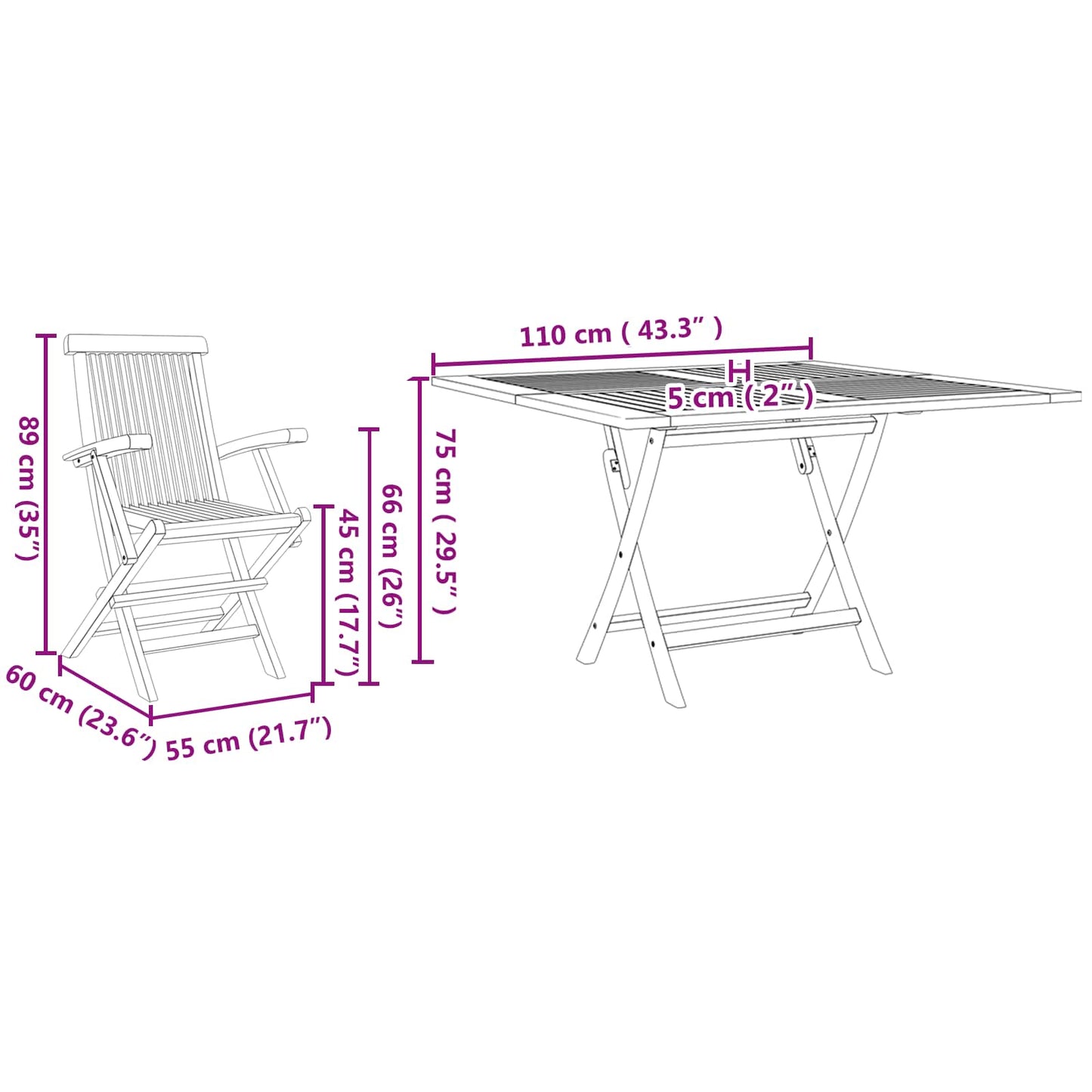 vidaXL Garten Essgruppe 5 pcs Braun Massivholz Teak