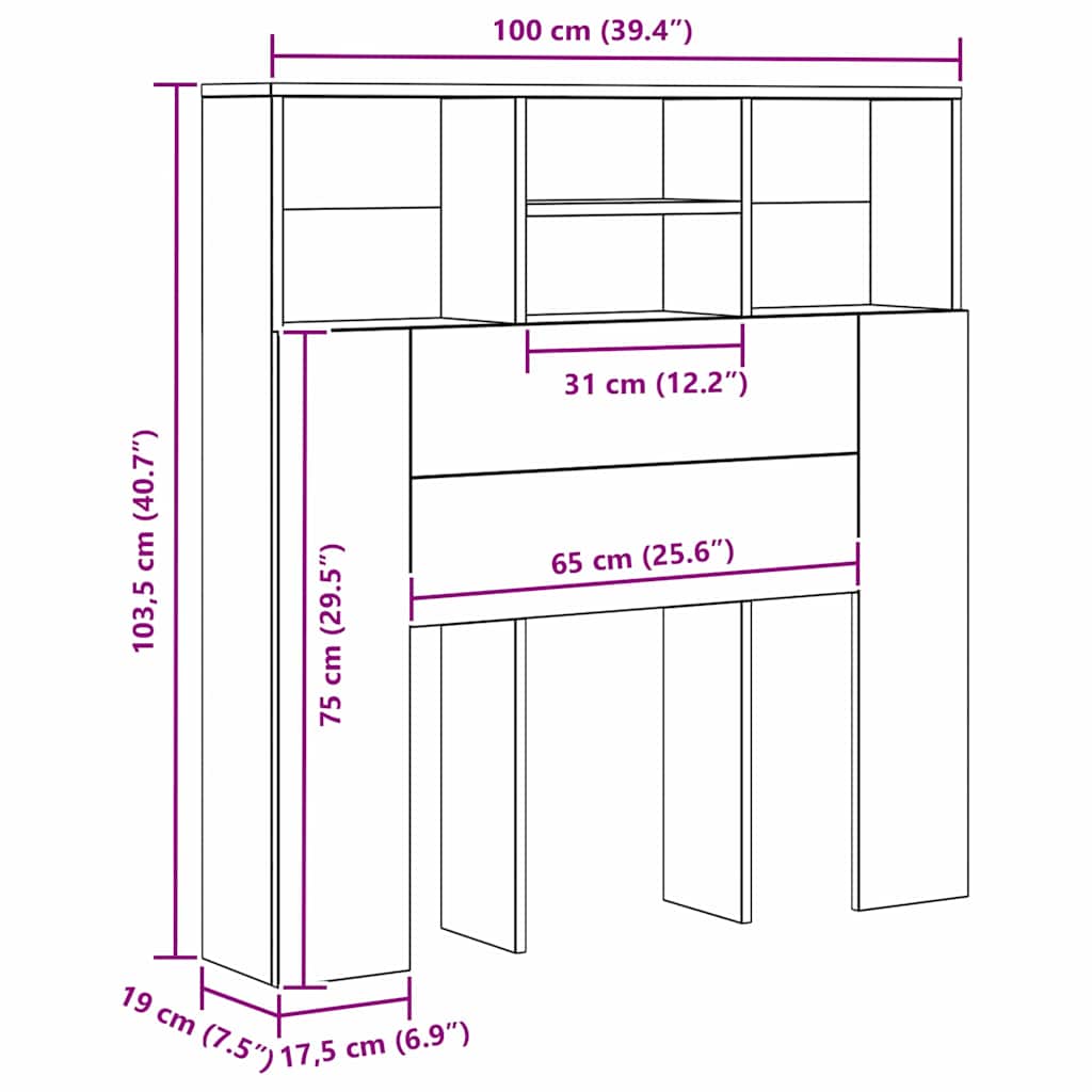 Kopfteil Schrank mit Regal Artisan-Eiche 100 x 19 x 103,5 cm