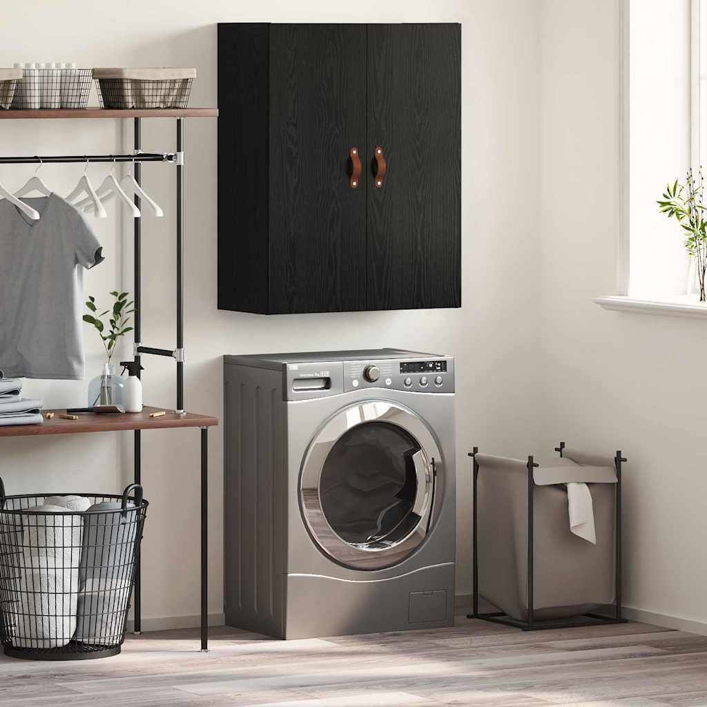 Wandschrank Wandmontiert Schwarz Eichen-Optik 69,5 x 34 x 90 cm