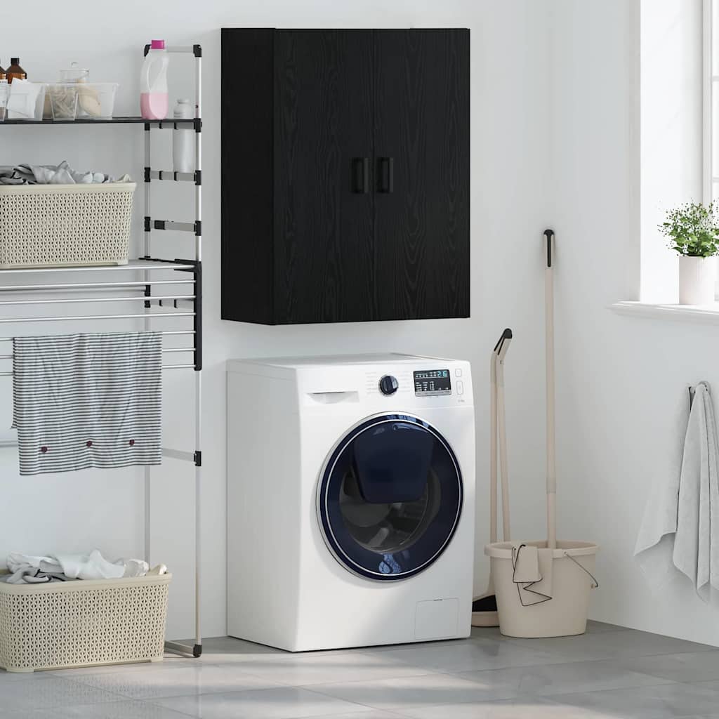 Wandschrank Wandmontiert Schwarz Eichen-Optik 69,5 x 34 x 90 cm