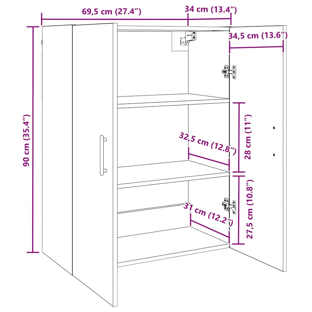 Wandschrank Artisan-Eiche 69,5 x 34 x 90 cm Holzwerkstoff