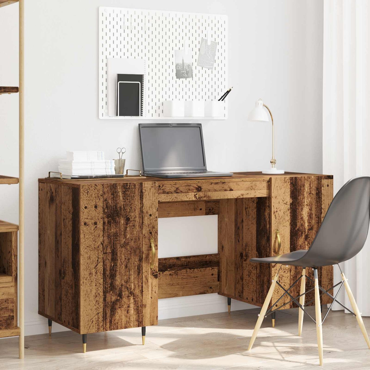 vidaXL Schreibtisch mit Regal Altholz 140 x 50 x 75 cm Holzwerkstoff