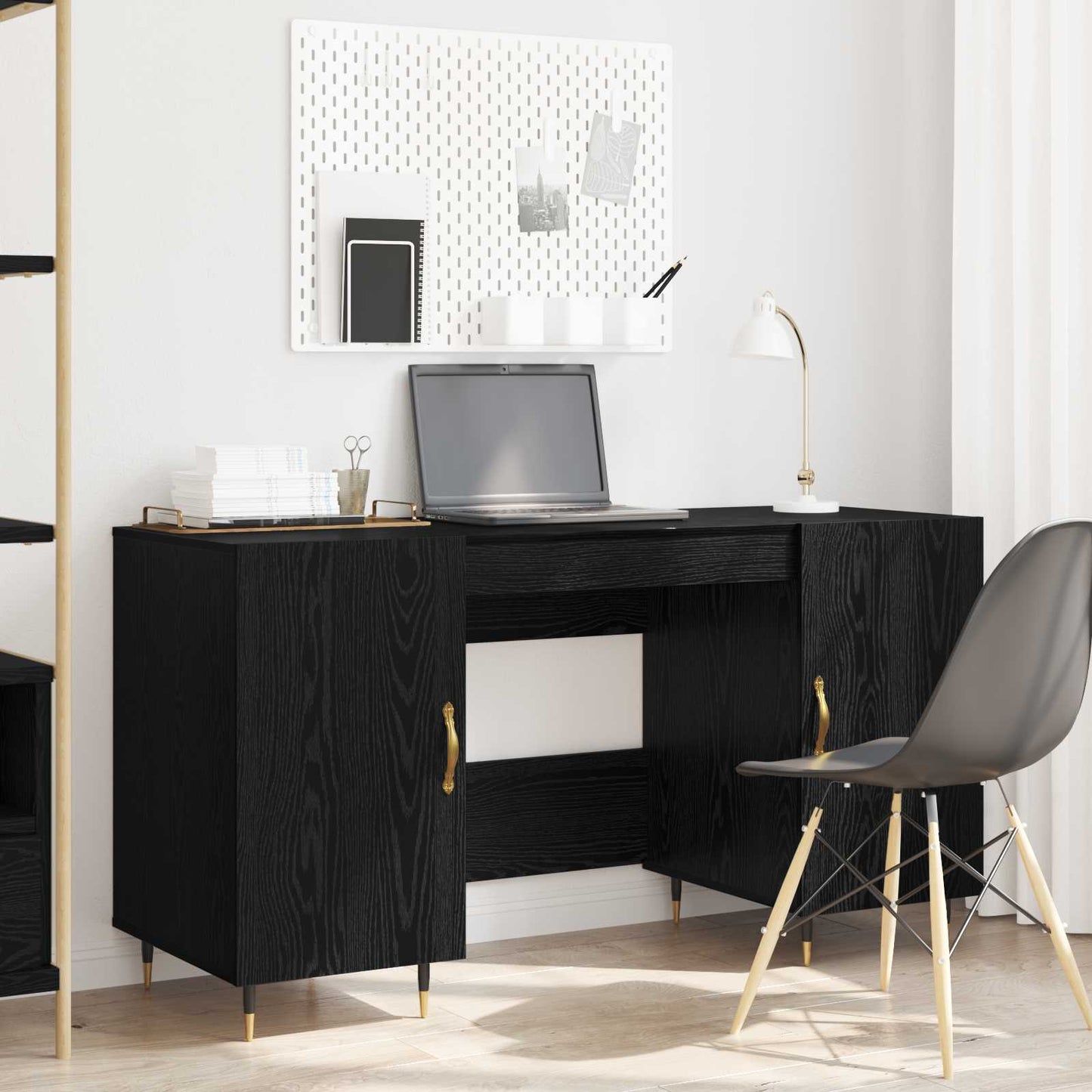 vidaXL Schreibtisch mit Regal Schwarz Eichen-Optik 140 x 50 x 75 cm