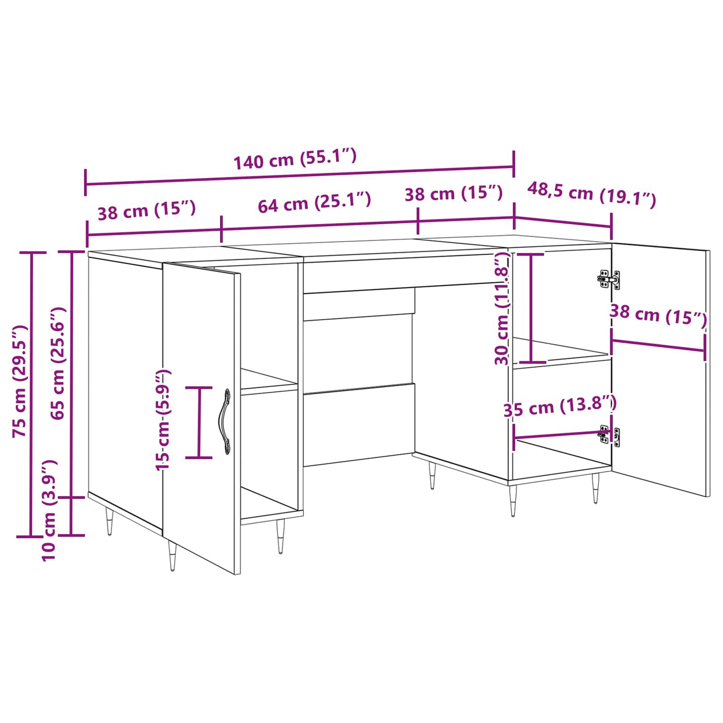 vidaXL Schreibtisch mit Regal Schwarz Eichen-Optik 140 x 50 x 75 cm