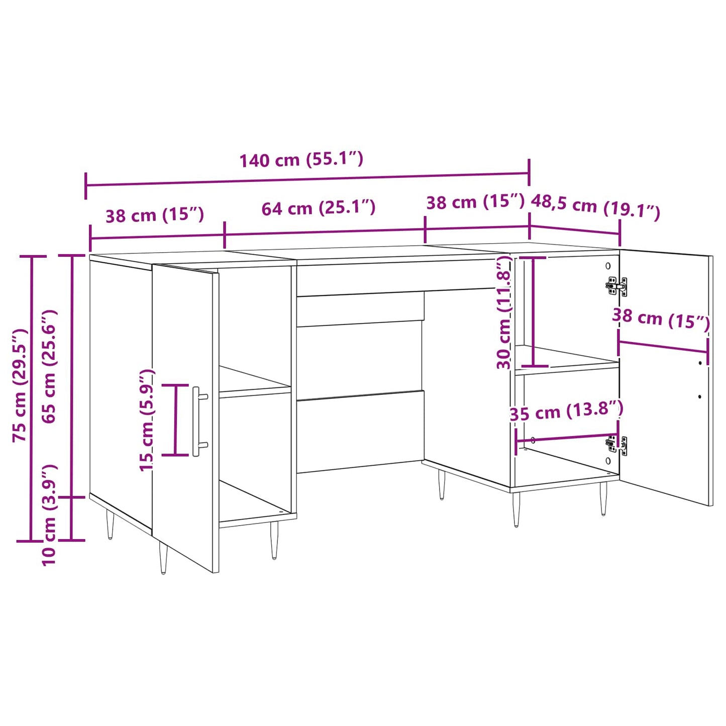 vidaXL Schreibtisch Artisan-Eiche 140 x 50 x 75 cm Holzwerkstoff