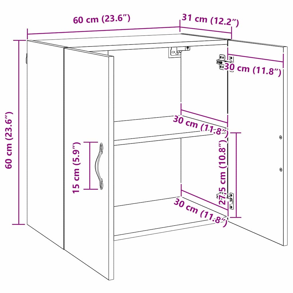 vidaXL Wandschrank Wandmontiert Altholz 60 x 31 x 60 cm Holzwerkstoff