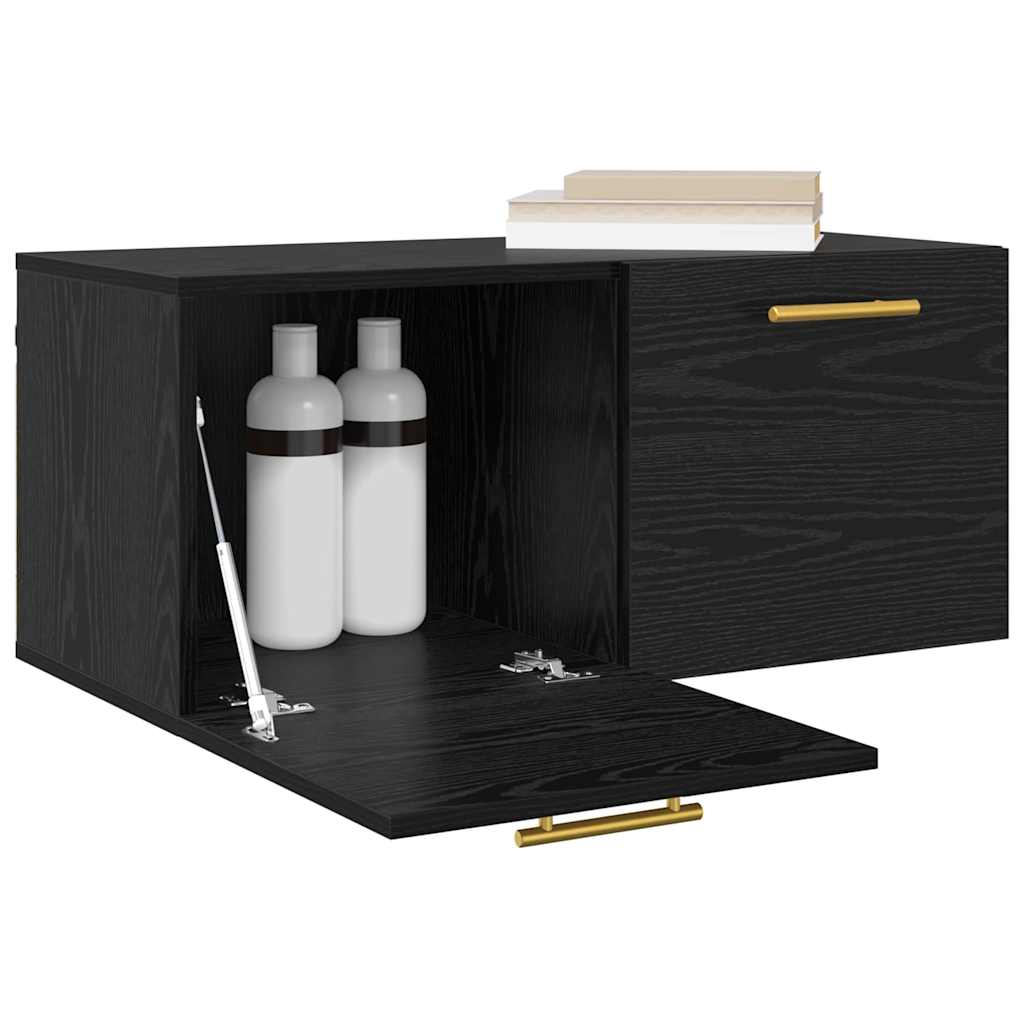 Wandschrank Wandmontiert Schwarz Eichen-Optik 80 x 36.5 x 35 cm