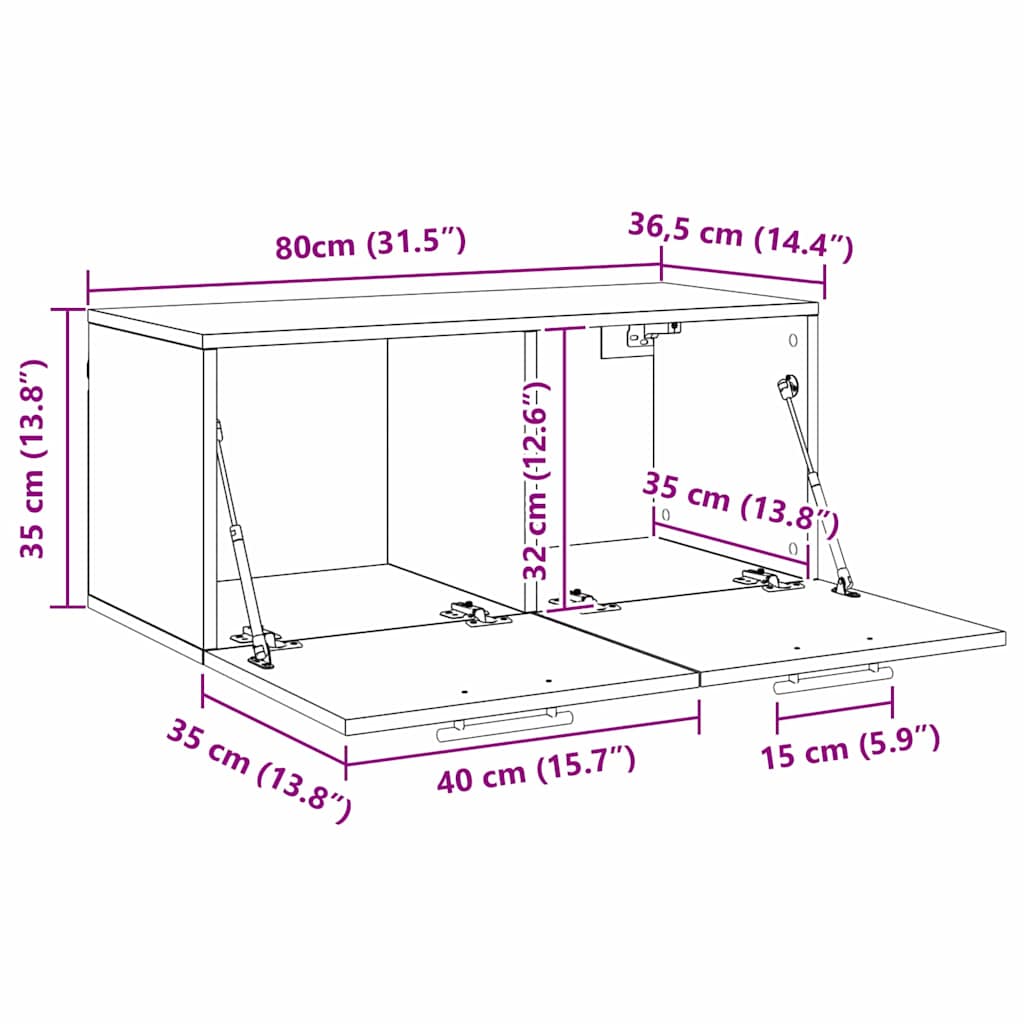 vidaXL Wandschrank Wandmontiert Schwarz Eichen-Optik 80 x 36.5 x 35 cm