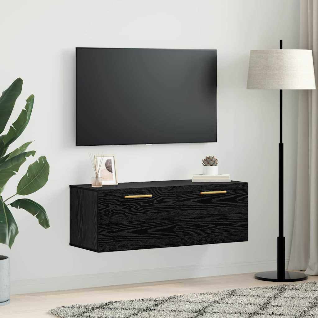 vidaXL Wandschrank Schwarz Eichen-Optik 100 x 36,5 x 35 cm