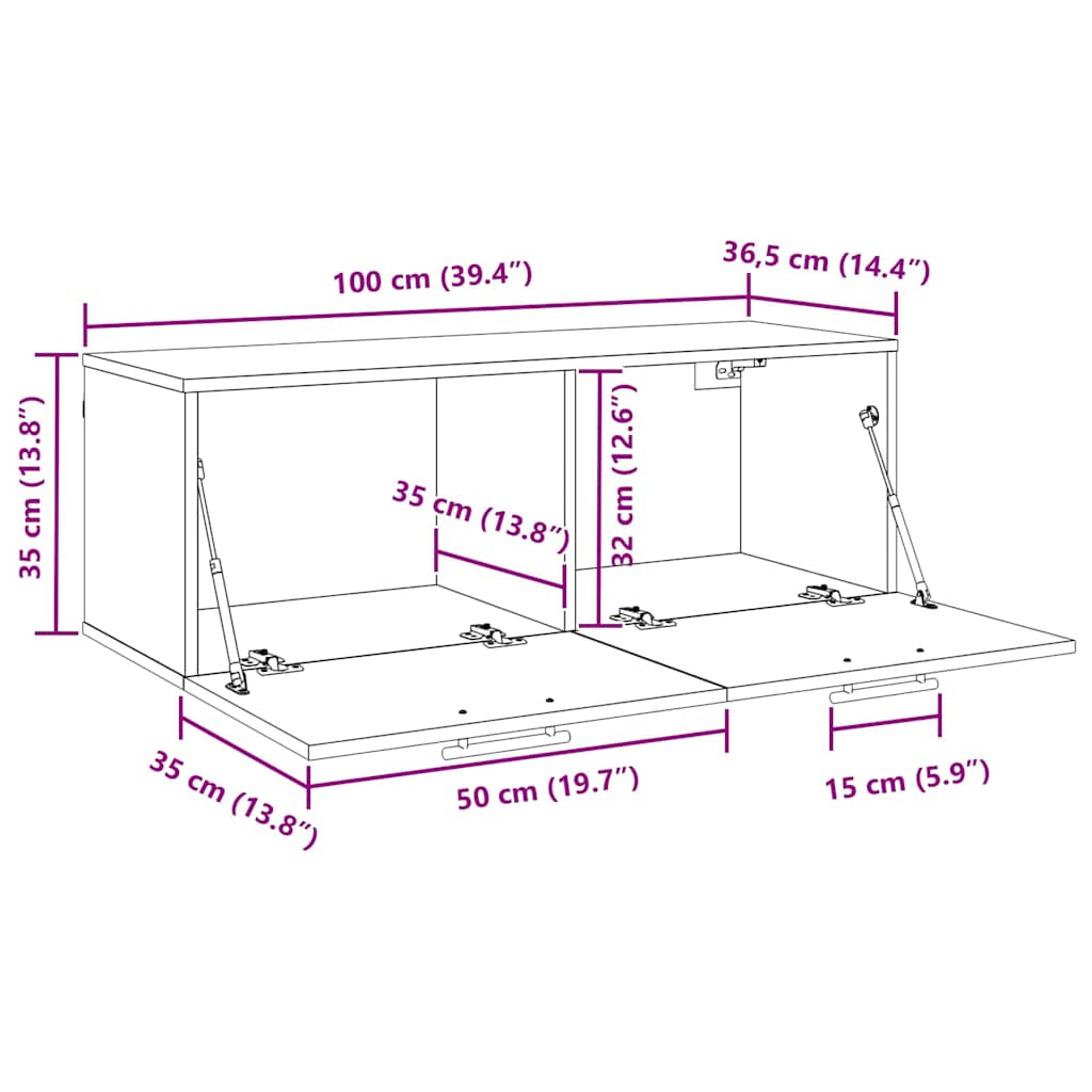 vidaXL Wandschrank Schwarz Eichen-Optik 100 x 36,5 x 35 cm