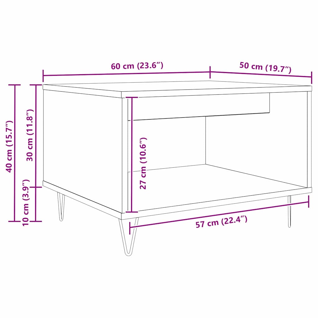 vidaXL Couchtisch Schwarz Eichen-Optik 60 x 50 x 40 cm Holzwerkstoff