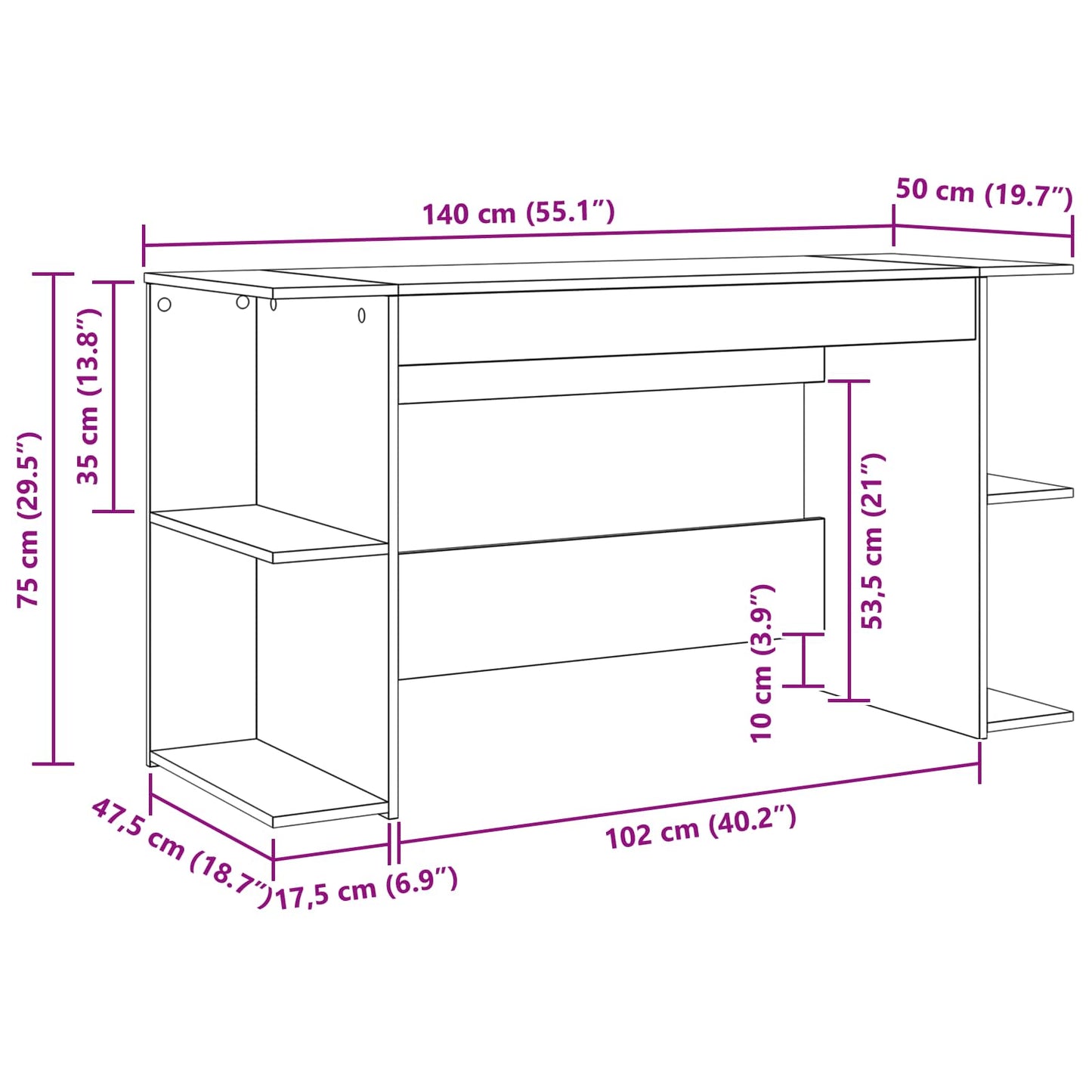 vidaXL Schreibtisch Artisan-Eiche 140 x 50 x 75 cm Holzwerkstoff