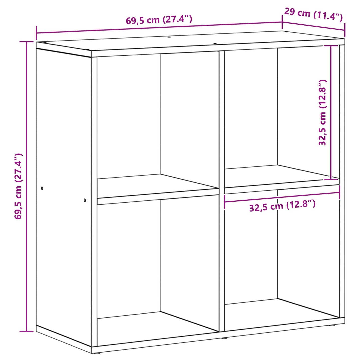 vidaXL Bücherregal Schwarz Eichen-Optik 69,5 x 29 x 69,5 cm